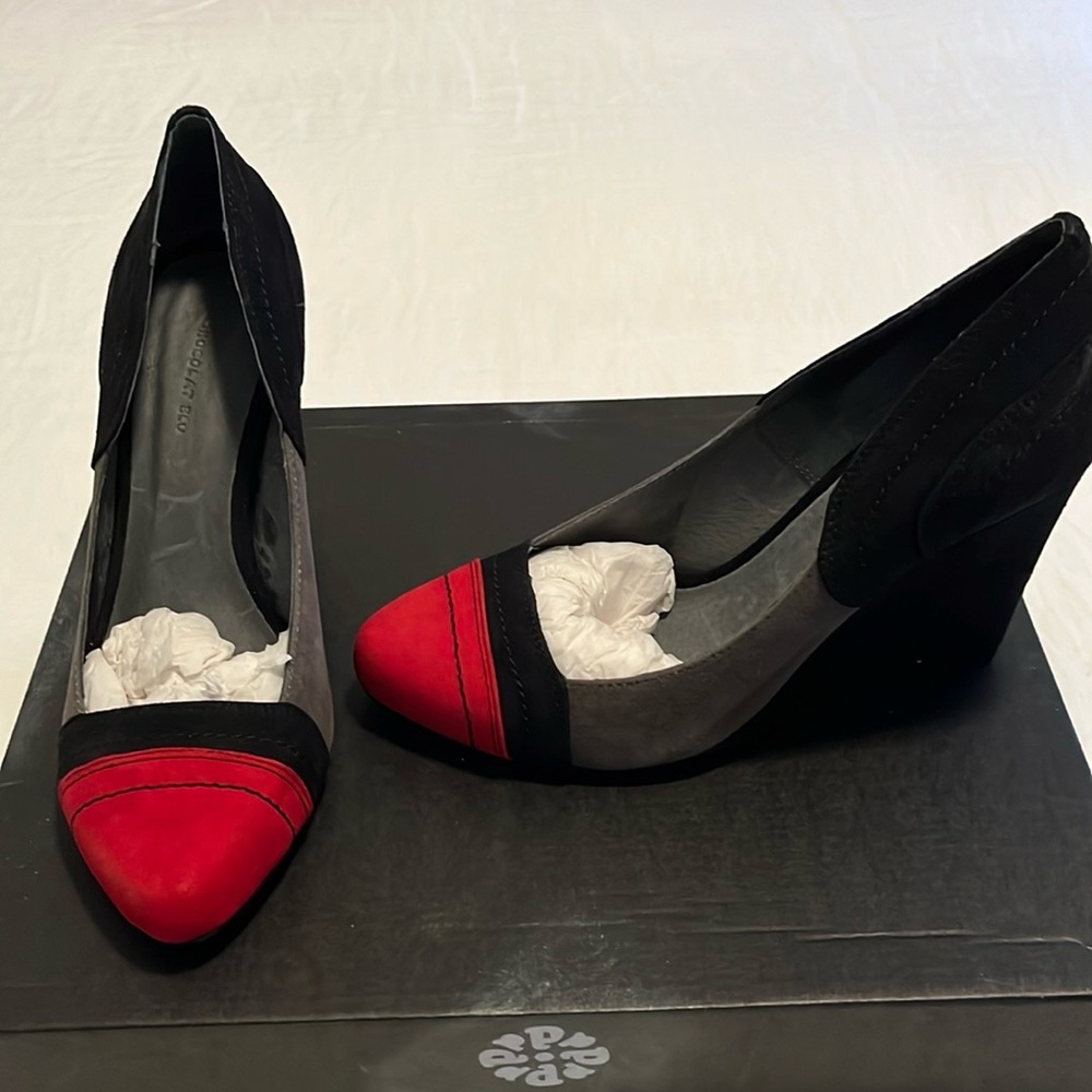 Chocolat Blu Black and Red Wedge Shoes